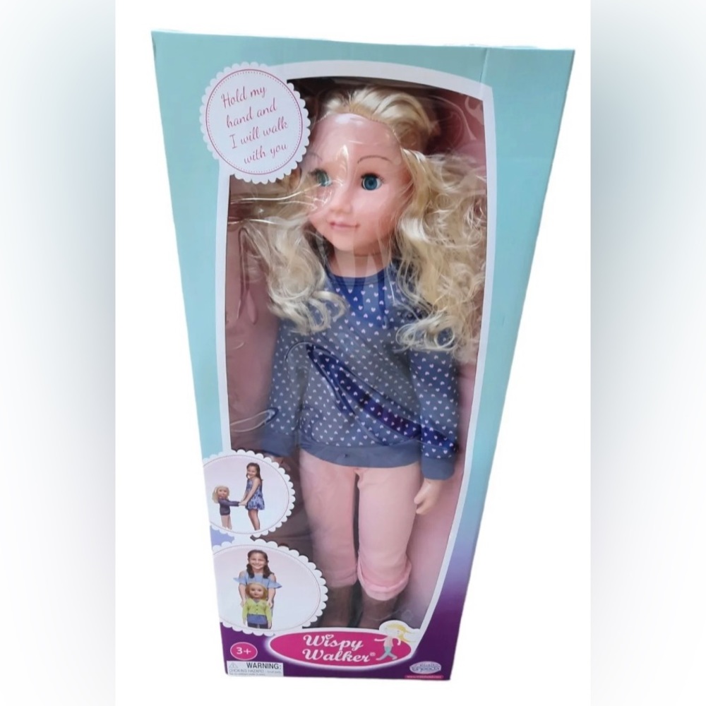 Uneeda WISPY WALKER DOLL 27” Walking Doll Blonde Hair blue Eyes curly hair